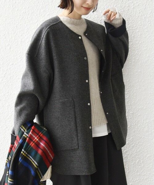 SHIPS / シップス その他アウター | セミ 梳毛 配色 リバー ノーカラー コート | 詳細8