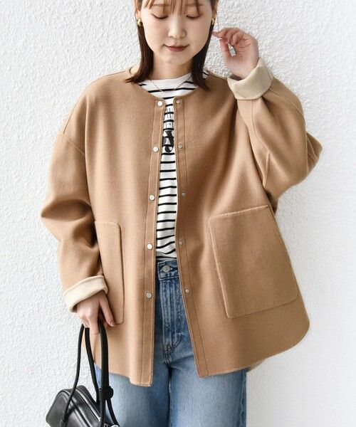 SHIPS / シップス その他アウター | セミ 梳毛 配色 リバー ノーカラー コート | 詳細16