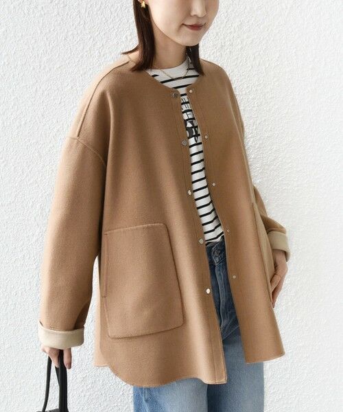 SHIPS / シップス その他アウター | セミ 梳毛 配色 リバー ノーカラー コート | 詳細20