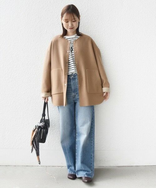 SHIPS / シップス その他アウター | セミ 梳毛 配色 リバー ノーカラー コート | 詳細12