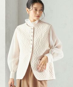 SHIPS / シップス ベスト | 《予約》ミニ フラワー ジャカード パール モチーフ ボタン ジレ（セレモニー対応可）