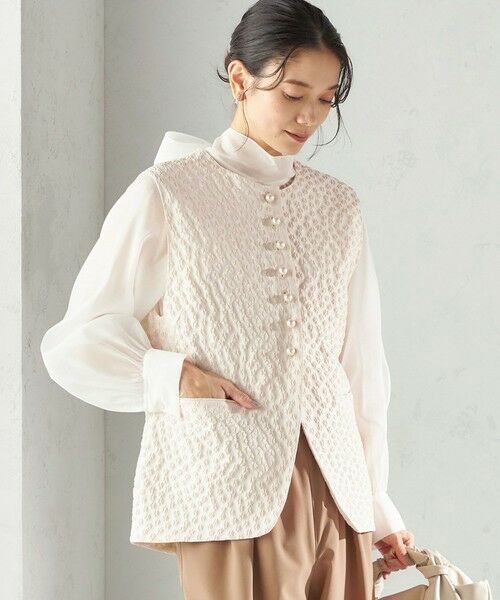 SHIPS / シップス ベスト | 《予約》ミニ フラワー ジャカード パール モチーフ ボタン ジレ（セレモニー対応可） | 詳細12