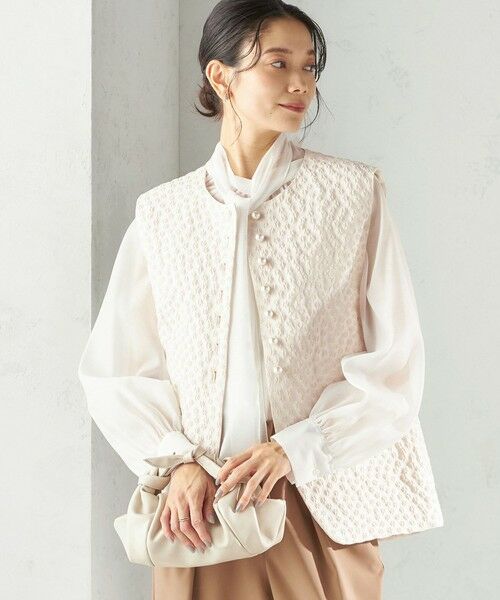 SHIPS / シップス ベスト | 《予約》ミニ フラワー ジャカード パール モチーフ ボタン ジレ（セレモニー対応可） | 詳細5