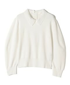 SHIPS / シップス ニット・セーター | SHIPS Primary Navy Label:〈手洗い可能〉シルク混 レース 襟 プルオーバー