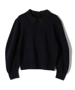 SHIPS / シップス ニット・セーター | SHIPS Primary Navy Label:〈手洗い可能〉シルク混 レース 襟 プルオーバー