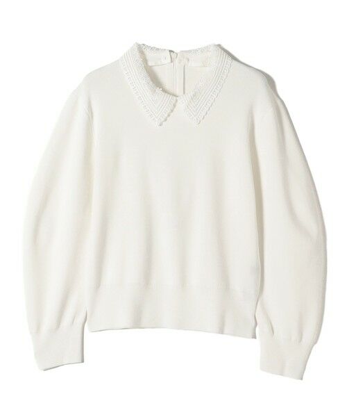 SHIPS / シップス ニット・セーター | SHIPS Primary Navy Label:〈手洗い可能〉シルク混 レース 襟 プルオーバー（オフホワイト）