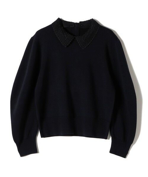 SHIPS / シップス ニット・セーター | SHIPS Primary Navy Label:〈手洗い可能〉シルク混 レース 襟 プルオーバー（ネイビー）