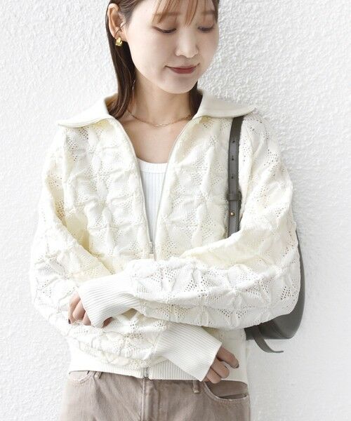 SHIPS / シップス カーディガン・ボレロ | 《予約》【WEB限定】〈手洗い可能〉フラワー ジャカード ジップ カーディガン | 詳細6