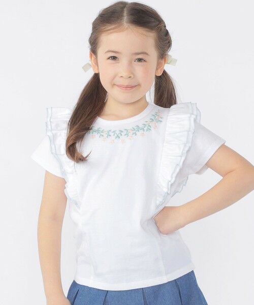SHIPS / シップス Tシャツ | SHIPS KIDS:100〜130cm / ネックフラワー Tシャツ（オフホワイト）