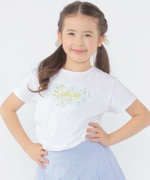 SHIPS / シップス Tシャツ | SHIPS KIDS:100〜130cm / ガーリー エンブロイダリー ロゴ Tシャツ（オフホワイト）