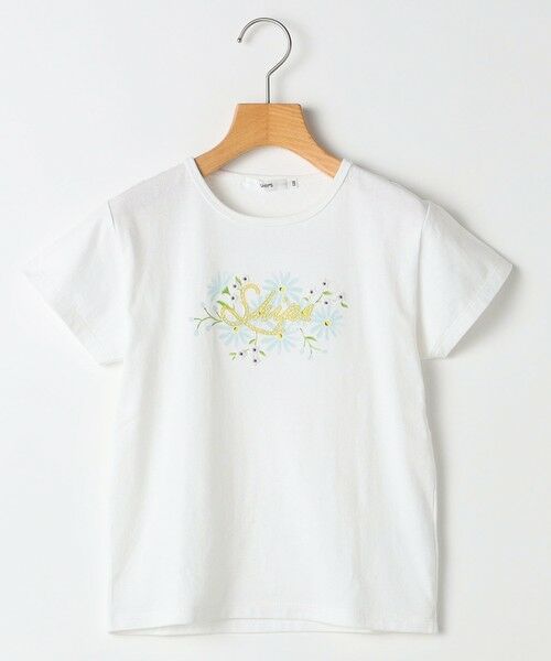 SHIPS / シップス Tシャツ | SHIPS KIDS:140〜150cm / ガーリー エンブロイダリー ロゴ Tシャツ（オフホワイト）