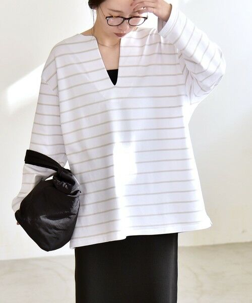 SHIPS / シップス Tシャツ | 《予約》quaranciel:〈洗濯機可能〉ボーダー スキッパー ロングスリーブ プルオーバー | 詳細3