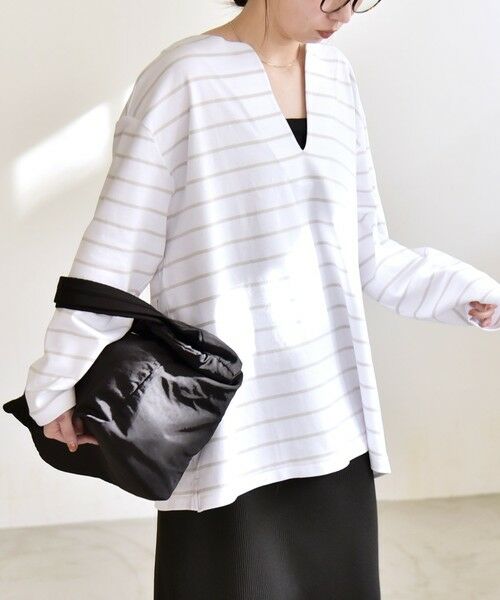 SHIPS / シップス Tシャツ | 《予約》quaranciel:〈洗濯機可能〉ボーダー スキッパー ロングスリーブ プルオーバー | 詳細5