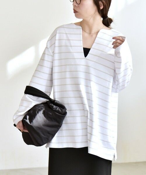 SHIPS / シップス Tシャツ | 《予約》quaranciel:〈洗濯機可能〉ボーダー スキッパー ロングスリーブ プルオーバー | 詳細6