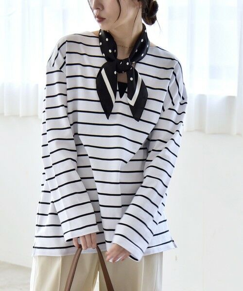 SHIPS / シップス Tシャツ | 《予約》quaranciel:〈洗濯機可能〉ボーダー スキッパー ロングスリーブ プルオーバー | 詳細12