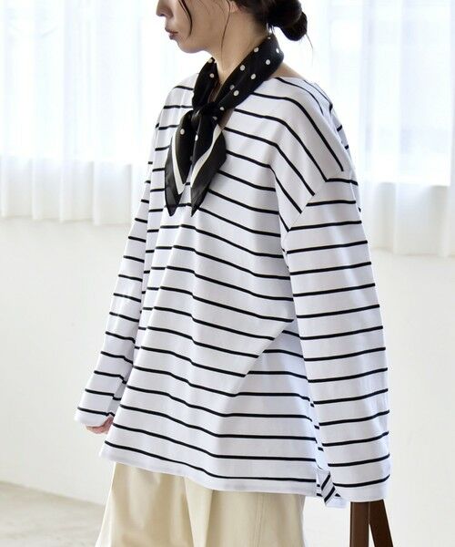 SHIPS / シップス Tシャツ | 《予約》quaranciel:〈洗濯機可能〉ボーダー スキッパー ロングスリーブ プルオーバー | 詳細13