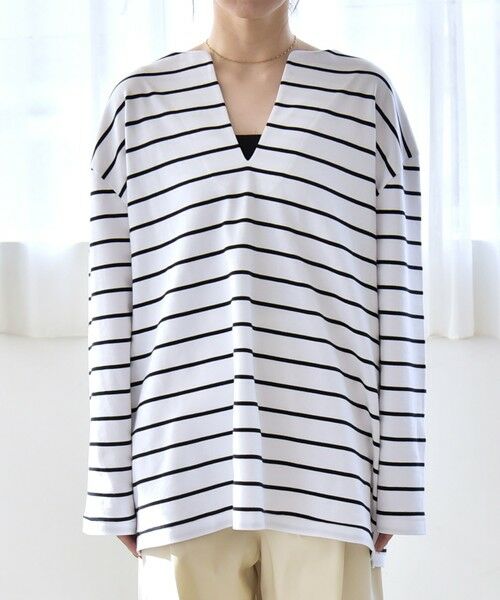 SHIPS / シップス Tシャツ | 《予約》quaranciel:〈洗濯機可能〉ボーダー スキッパー ロングスリーブ プルオーバー | 詳細17