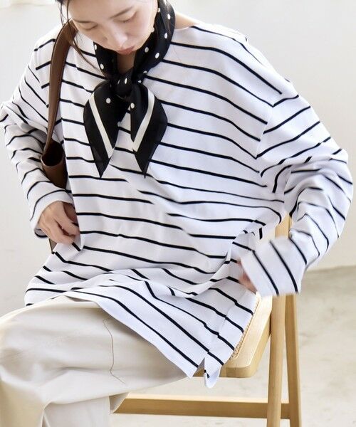 SHIPS / シップス Tシャツ | 《予約》quaranciel:〈洗濯機可能〉ボーダー スキッパー ロングスリーブ プルオーバー | 詳細9