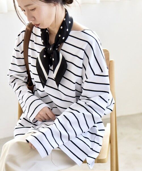 SHIPS / シップス Tシャツ | 《予約》quaranciel:〈洗濯機可能〉ボーダー スキッパー ロングスリーブ プルオーバー（ネイビー）