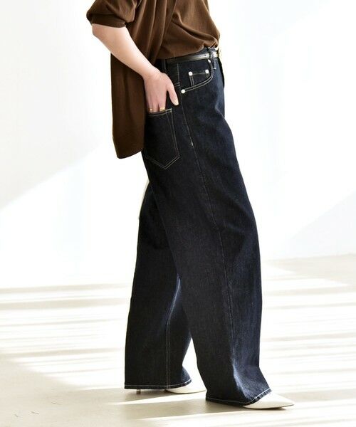 SHIPS / シップス デニムパンツ | 《予約》quaranciel:〈洗濯機可能〉ハイライズ ルーズ ワイド デニム パンツ（ネイビー）