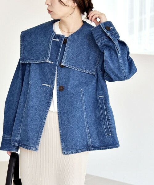 SHIPS / シップス Gジャン・デニムジャケット | 《予約》quaranciel:〈洗濯機可能〉セーラーカラー デニム ジャケット | 詳細3