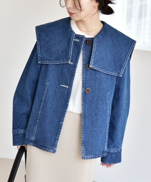 SHIPS / シップス Gジャン・デニムジャケット | 《予約》quaranciel:〈洗濯機可能〉セーラーカラー デニム ジャケット | 詳細6