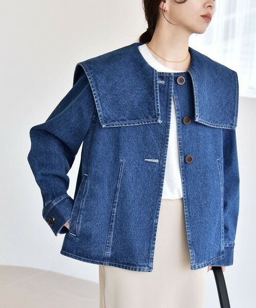 SHIPS / シップス Gジャン・デニムジャケット | 《予約》quaranciel:〈洗濯機可能〉セーラーカラー デニム ジャケット | 詳細9