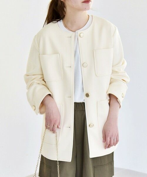 SHIPS / シップス ノーカラージャケット | 《予約》quaranciel:〈手洗い可能〉ジャージー ポケット ノーカラー ジャケット | 詳細5