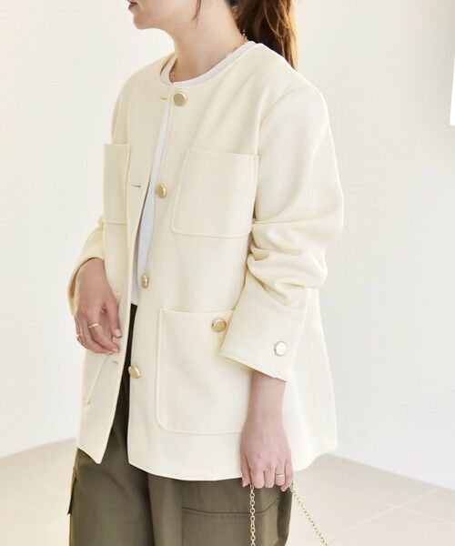 SHIPS / シップス ノーカラージャケット | 《予約》quaranciel:〈手洗い可能〉ジャージー ポケット ノーカラー ジャケット | 詳細6