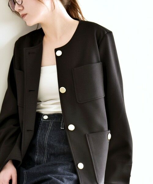 SHIPS / シップス ノーカラージャケット | 《予約》quaranciel:〈手洗い可能〉ジャージー ポケット ノーカラー ジャケット | 詳細12