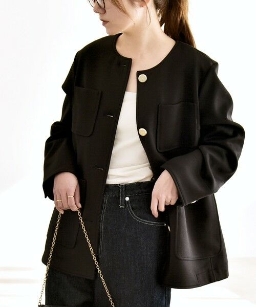 SHIPS / シップス ノーカラージャケット | 《予約》quaranciel:〈手洗い可能〉ジャージー ポケット ノーカラー ジャケット | 詳細14