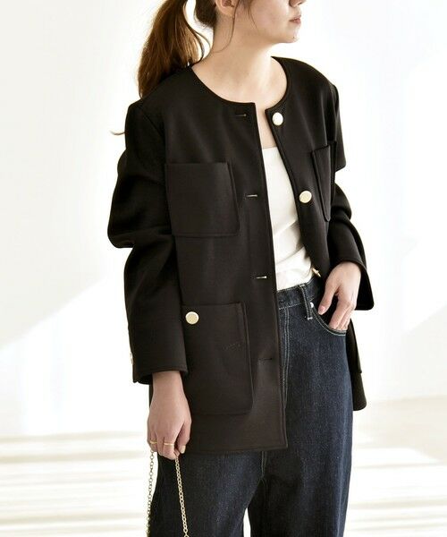 SHIPS / シップス ノーカラージャケット | 《予約》quaranciel:〈手洗い可能〉ジャージー ポケット ノーカラー ジャケット | 詳細18