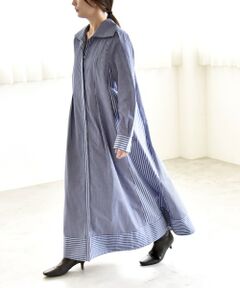 SHIPS / シップス ロング・マキシ丈ワンピース | 《予約》quaranciel:〈洗濯機可能〉ビッグカラー Aライン シャツ ワンピース