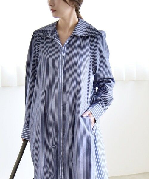 SHIPS / シップス ロング・マキシ丈ワンピース | 《予約》quaranciel:〈洗濯機可能〉ビッグカラー Aライン シャツ ワンピース | 詳細10