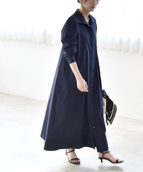 SHIPS / シップス ロング・マキシ丈ワンピース | 《予約》quaranciel:〈洗濯機可能〉ビッグカラー Aライン シャツ ワンピース | 詳細23