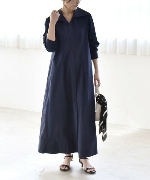 SHIPS / シップス ロング・マキシ丈ワンピース | 《予約》quaranciel:〈洗濯機可能〉ビッグカラー Aライン シャツ ワンピース | 詳細25