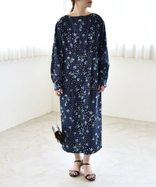 SHIPS / シップス ロング・マキシ丈ワンピース | 《予約》quaranciel:〈洗濯機可能〉ドット フラワー プリント Iライン ギャザー ワンピース | 詳細8