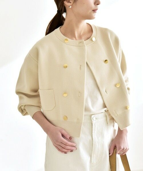 SHIPS / シップス カーディガン・ボレロ | 《予約》quaranciel:〈手洗い可能〉ノーカラー ダブル ボタン ジャケット カーディガン（ベージュ）