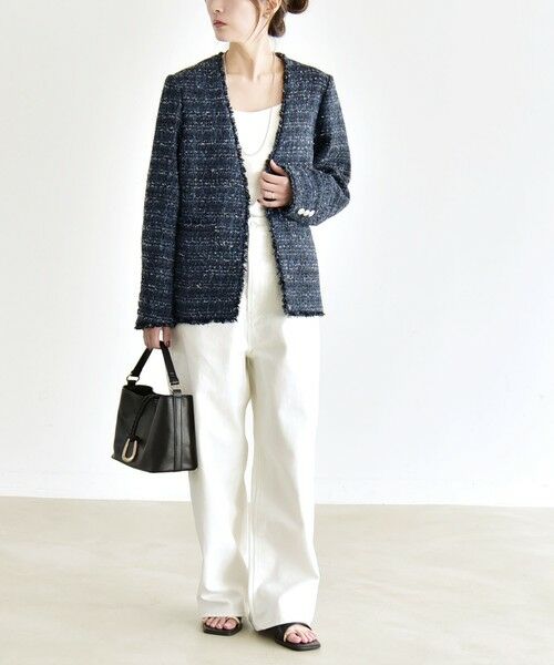 SHIPS / シップス ノーカラージャケット | 《予約》quaranciel: ツイード ノーラペル フリンジ ジャケット | 詳細1