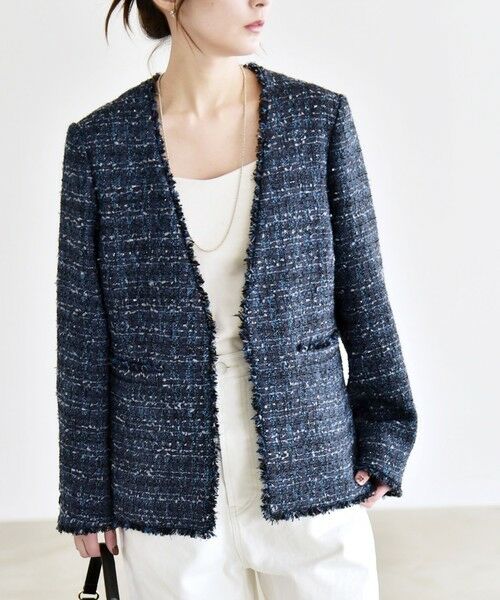 SHIPS / シップス ノーカラージャケット | 《予約》quaranciel: ツイード ノーラペル フリンジ ジャケット | 詳細3