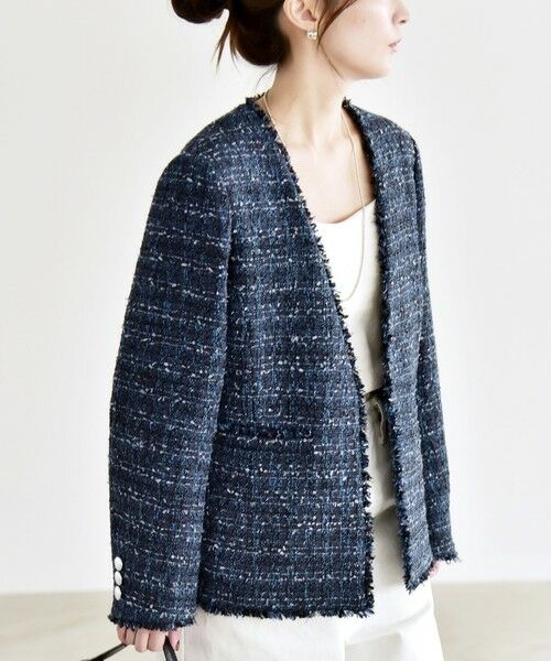 SHIPS / シップス ノーカラージャケット | 《予約》quaranciel: ツイード ノーラペル フリンジ ジャケット | 詳細4