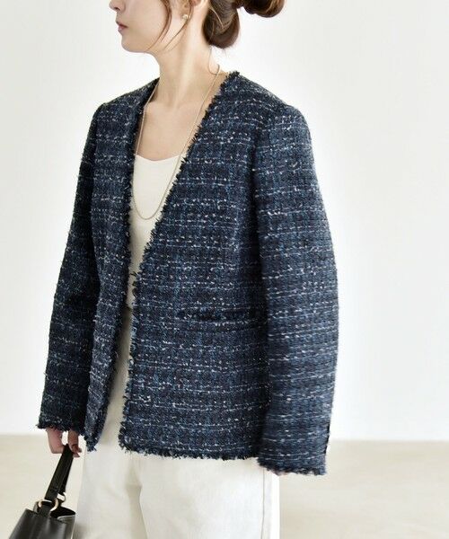 SHIPS / シップス ノーカラージャケット | 《予約》quaranciel: ツイード ノーラペル フリンジ ジャケット | 詳細7