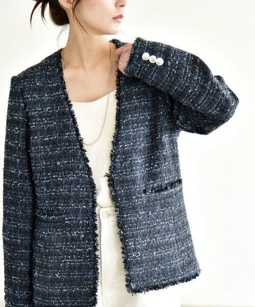 SHIPS / シップス ノーカラージャケット | 《予約》quaranciel: ツイード ノーラペル フリンジ ジャケット | 詳細8