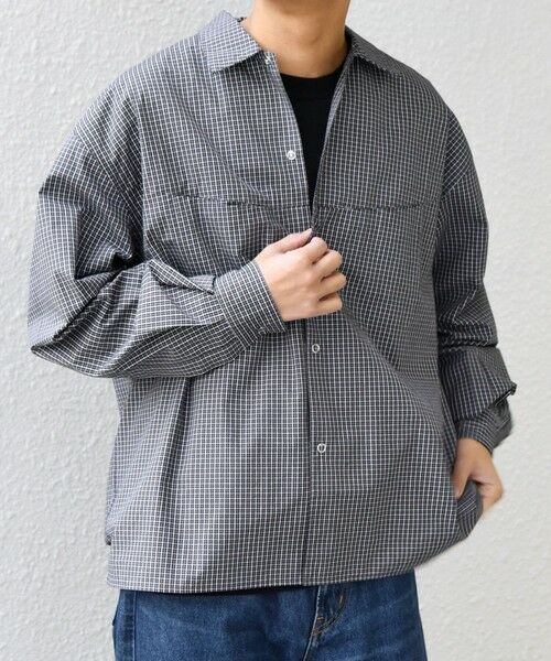SHIPS / シップス シャツ・ブラウス | SHIPS any:〈洗濯機可能〉マイクロ チェック リング スナップボタン コーチ シャツ◆（ダークグレー）