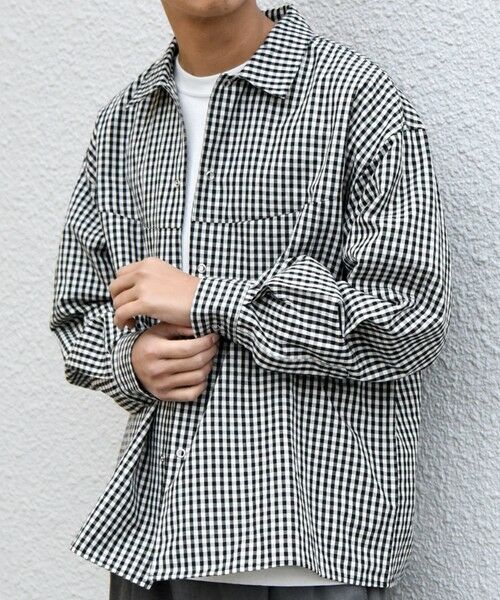 SHIPS / シップス シャツ・ブラウス | SHIPS any:〈洗濯機可能〉マイクロ チェック リング スナップボタン コーチ シャツ◆（ブラック）