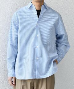 SHIPS / シップス シャツ・ブラウス | SHIPS any: JAPAN MADE ブルー ストライプ/ソリッド レギュラーカラー シャツ◆