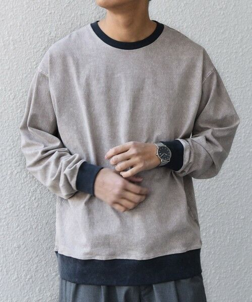 SHIPS / シップス Tシャツ | 【SHIPS any別注】ONEITA: ケミカルウォッシュ リラックス リンガー Tシャツ(ロンT)◆（グレー）