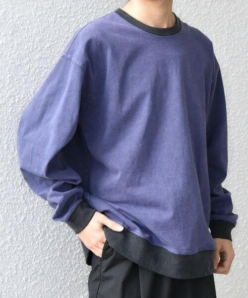 SHIPS / シップス Tシャツ | 【SHIPS any別注】ONEITA: ケミカルウォッシュ リラックス リンガー Tシャツ(ロンT)◆（ネイビー）