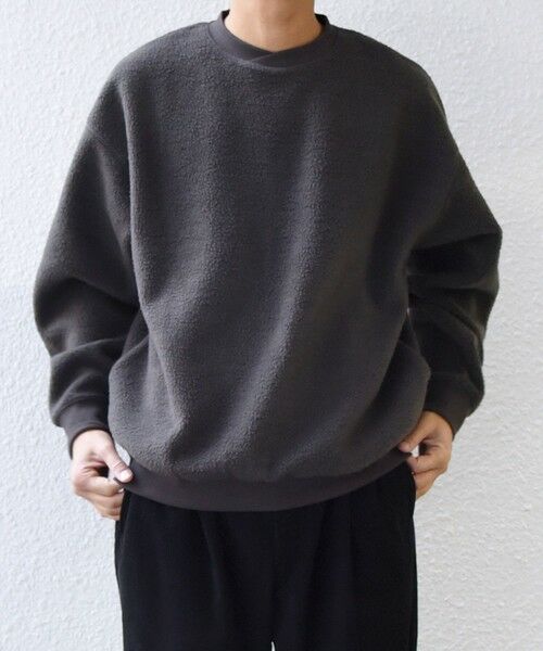 SHIPS / シップス スウェット | SHIPS any:〈洗濯機可能〉ボア フリース レイヤード ネック プルオーバー◆(オリーブ)