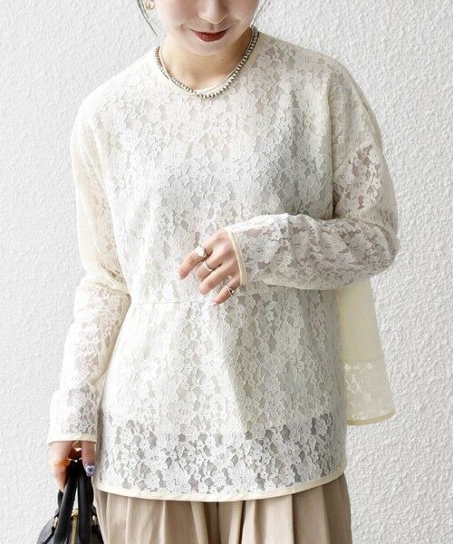 SHIPS / シップス シャツ・ブラウス | 《予約》SHIPS any:〈手洗い可能〉フラワー レース クルーネック ペプラム ブラウス（オフホワイト）